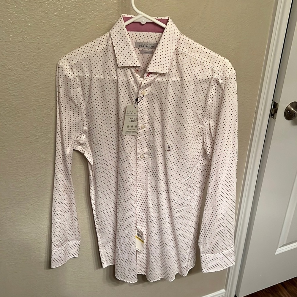 White shirt with red dots! Perry Ellis! Medium shirt